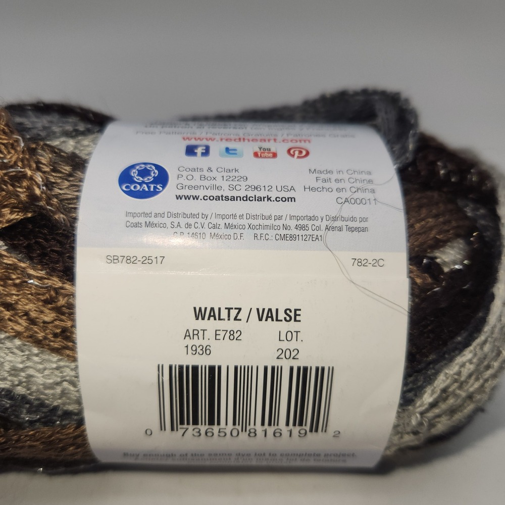 Red Heart Boutique Sashay Yarn Waltz Brown Grey Metallic Ruffle 3.5oz 30yd New - Picture 6 of 6